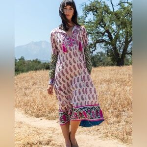 SZ Block Prints Silk Yukari Dress in Faded Rose Phool Print